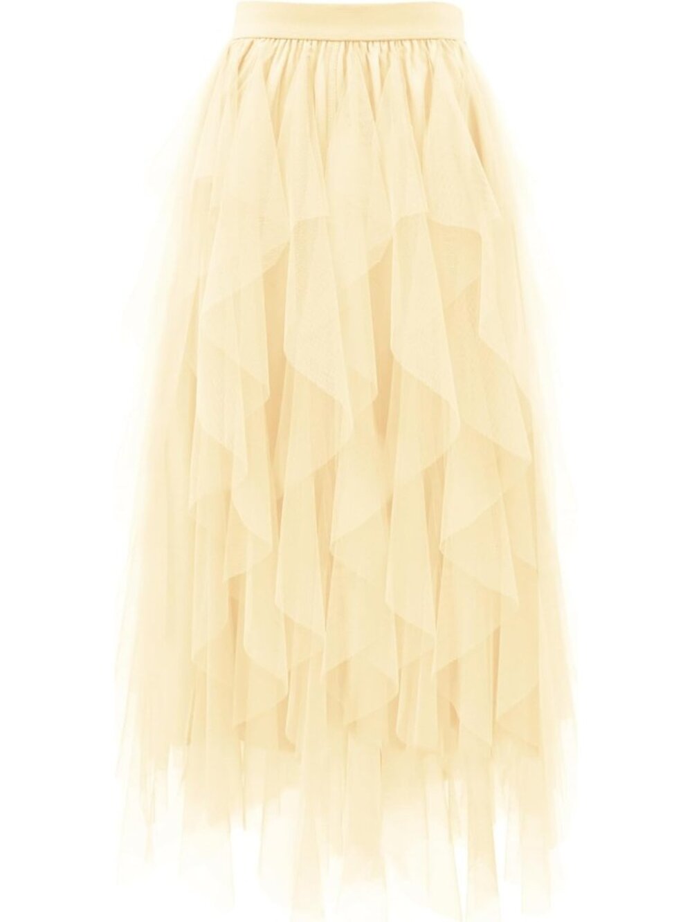 Women's Beige High Waist Layered Tulle Mesh Ruffle Asymmetric Midi Tutu Skirt